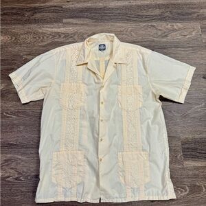 Tony Perotti Cream Embroidered Guayabera Shirt Men’s Size L